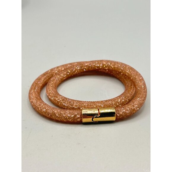 Swarovski Stardust Rose Double Wrap Bracelet Gold Tone Closure Tubular Design - Picture 3 of 7